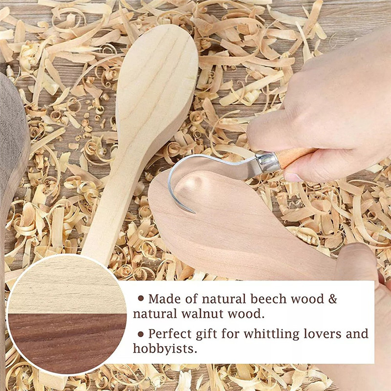 

BYBS-4PCS Unfinished Beech And Walnut Wooden Spoon Carving Kit, Portable Wood Carving Tools For Art Enthusiasts