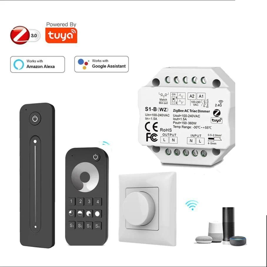 Tuya Zigbee 3.0 AC Triac Dimmer  LED Dimmer Push Switch 2.4G Wireless Remote Control
