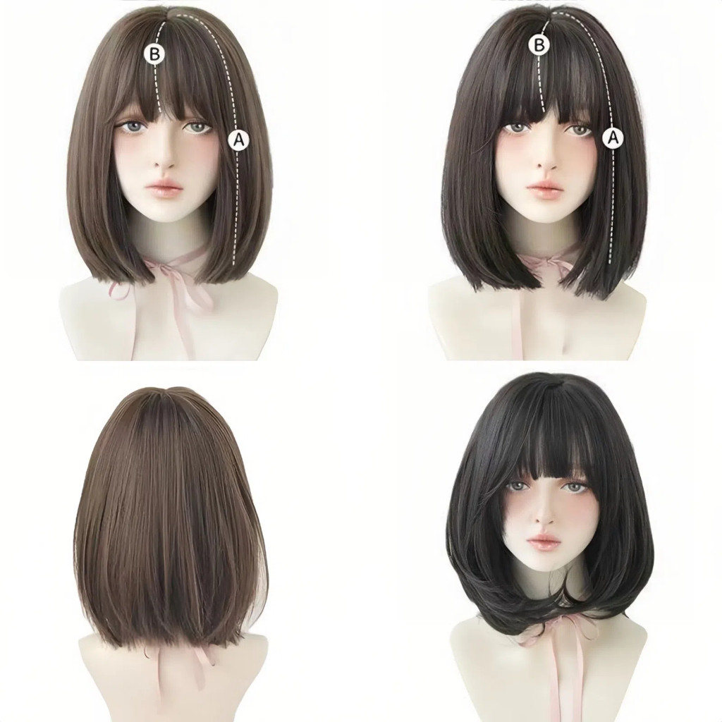 Wig wanita full kepala lolita 35CM wig rambut wanita pendek wig daily rambut palsu wanita pendek wig