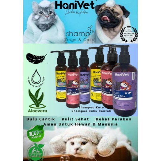 HANIVET SHAMPOO BULU RONTOK 100ml – Shampo Kegunaan Kulit dan Bulu Kucing Anjing Anti Rontok