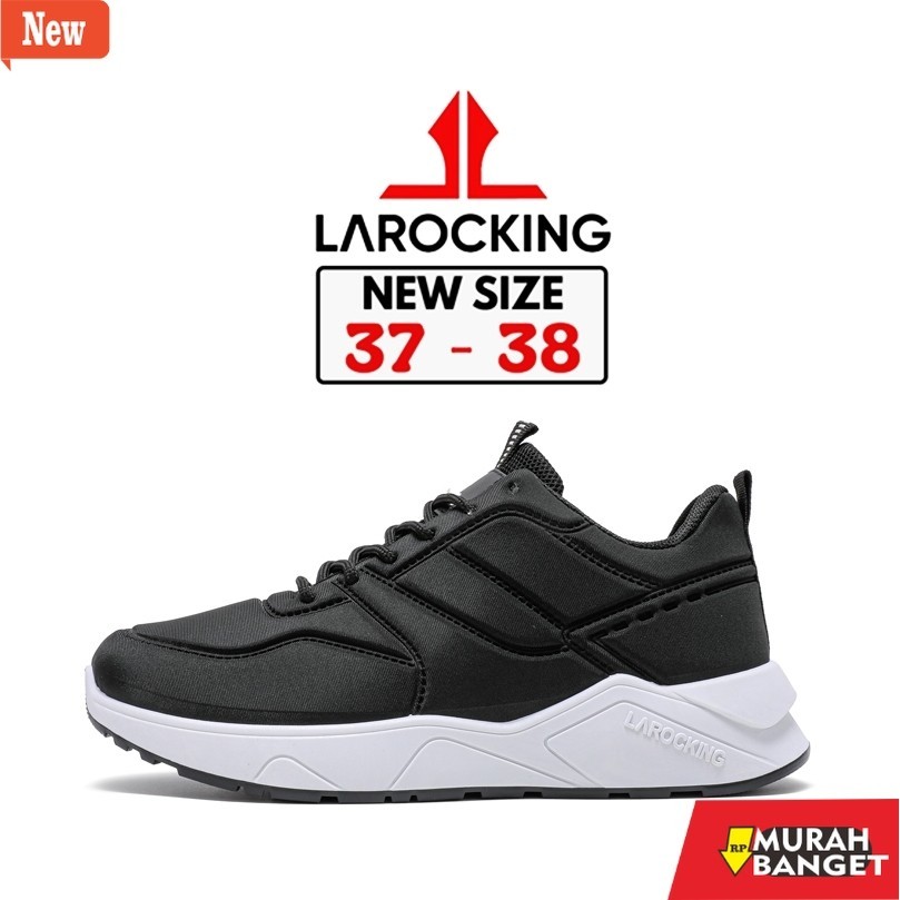 sepatu sneakers pria brand lokal Larocking - Dexter Hitam Putih | Sepatu Sneakers Running Gym Shoes