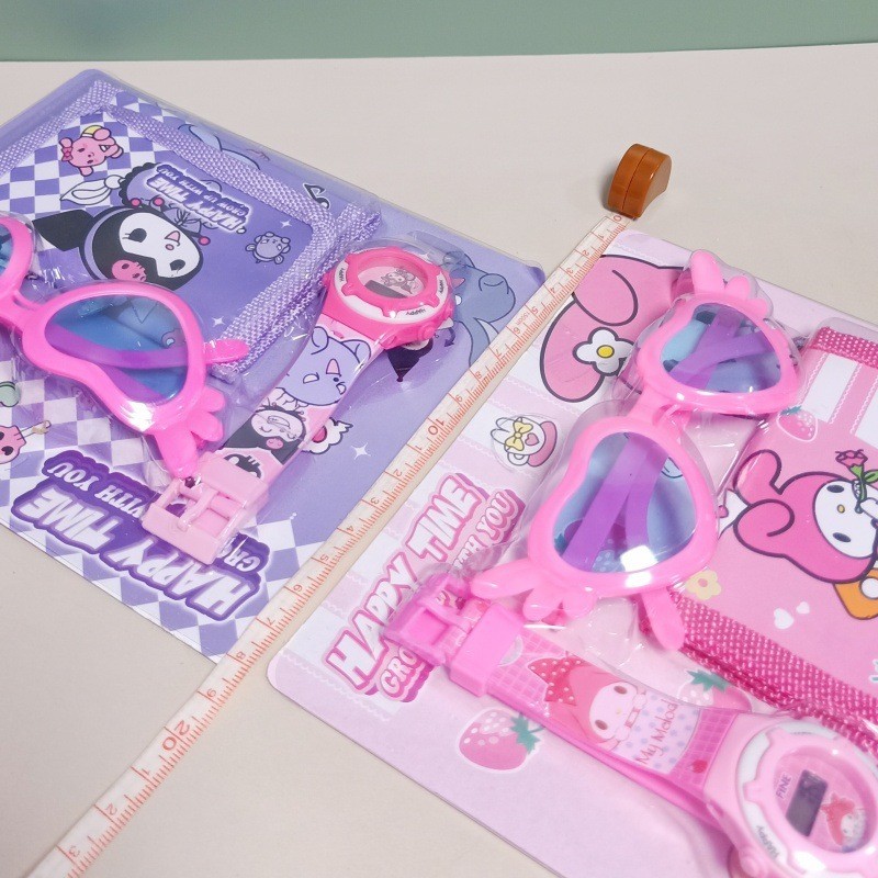 Grosir 3Pcs Jam Tangan Silikon Digital Kartun Anak-Anak + Dompet Koin Kanvas Lucu + Set Hadiah