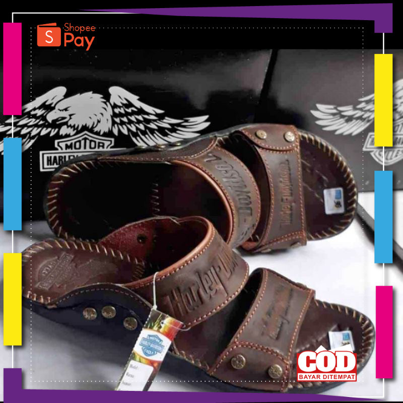 [PREMIUM ORIGINAL] Sandal Slop B2 Tres Hurley Davidson Kulit Asli