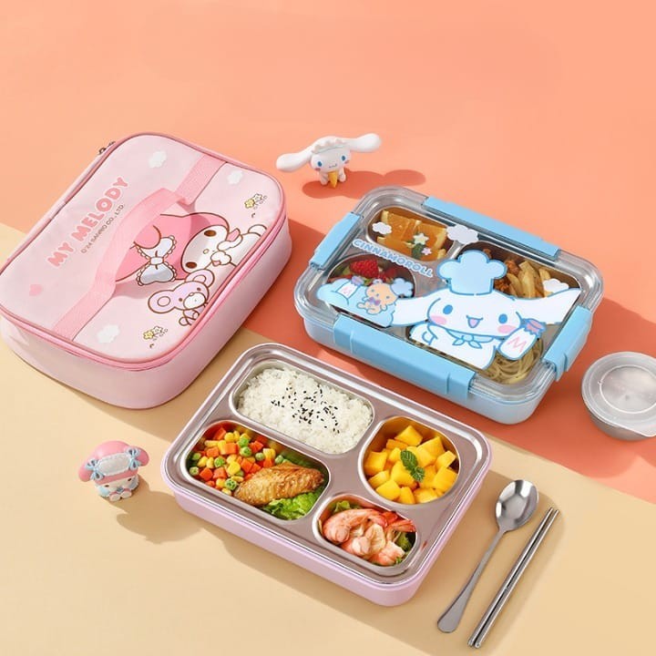 ( OTH997 ) Lunch box / kotak bekal makan anak perempuan  4 sekat  1500 ML - stainless SUS 304 - sanr