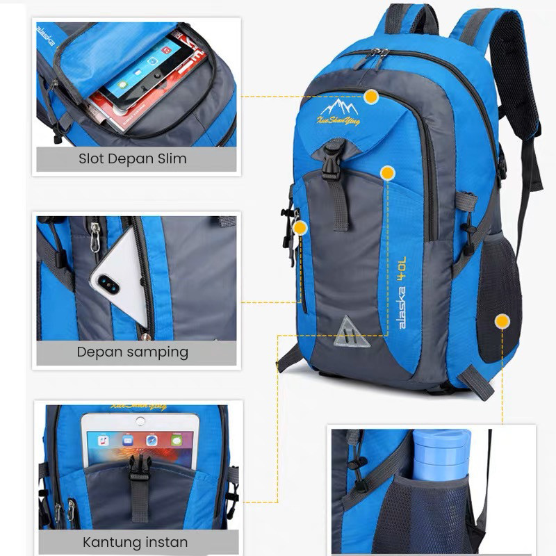 VALSHION Tas Ransel Pria Tas Naik Gunung 40L Waterproof Hiking Travel Camping Bag Backpack Fashion M