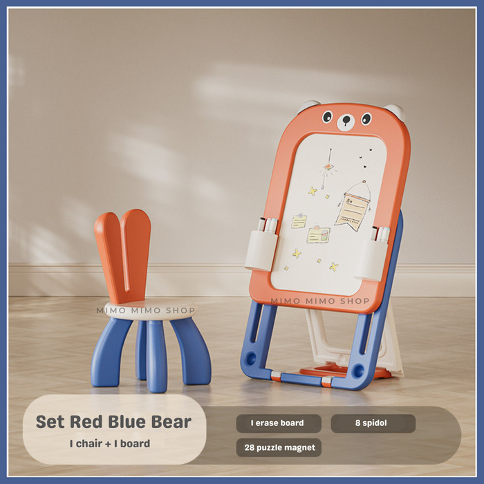 

promo ✨ -SET PAPAN TULIS ANAK MAGNETIC BEAR DAN KURSI WHITEBOARD ERASABLE - RED BLUE