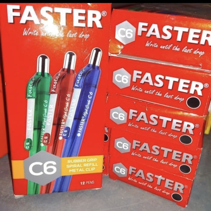 

promo ✨ -Bolpen Faster C6 / 1 Pack/12 PCS/rna Hitam