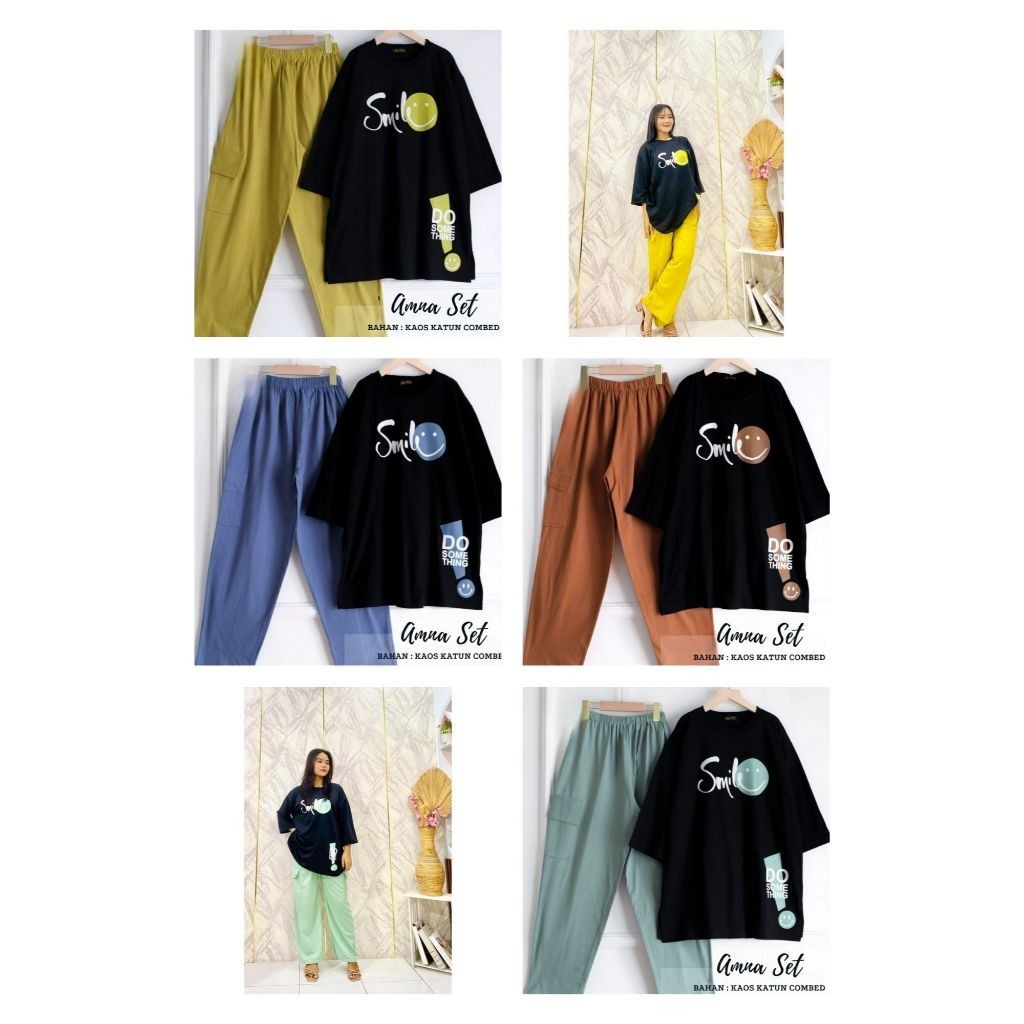 AZ.FS - RPF OOTD Setelan Wanita Smile / AMNA SET CELANA CARGO LD 120 // SETELAN AMNA // ONE SET AMNA
