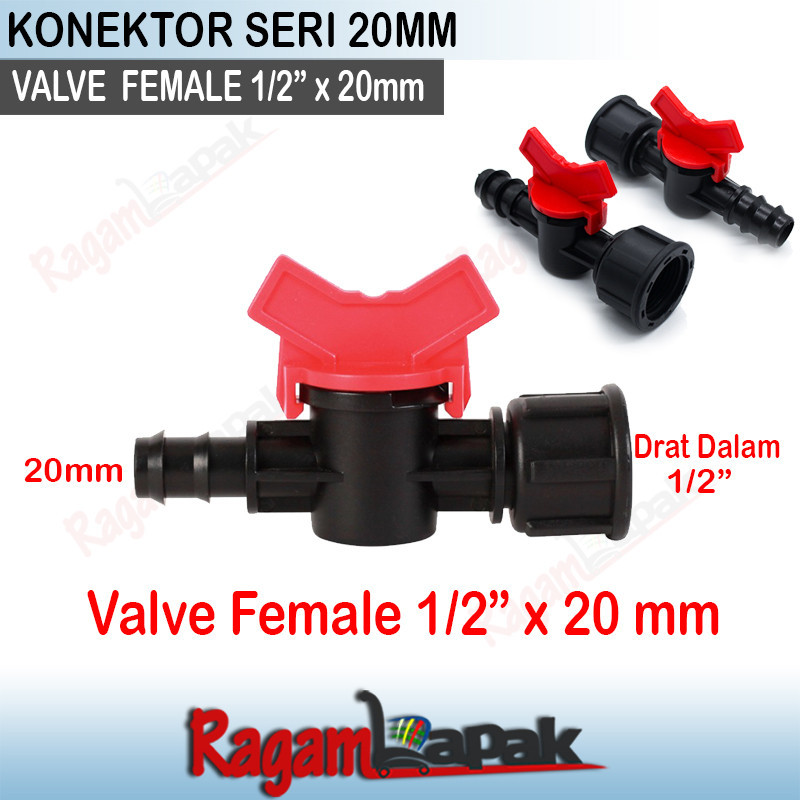 Valve female 1/2" x 20 mm / Kran Selang PE 20mm Valve female 20mm