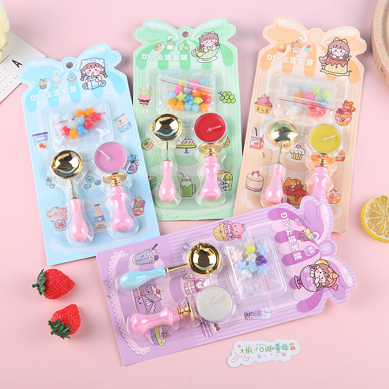 

Creative Fire Paint Stamp Set Student Handbook DIY Material Kit With Wax Grain Handle Spoon Stamp Guca Toys Girls Birthday Gifts