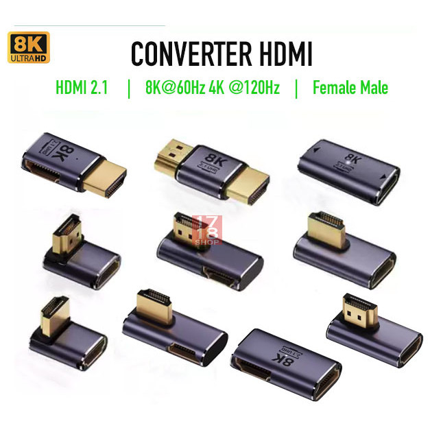 Sudut 90° Adapter Converter HDMI Female Male 8K 60Hz UHD 2.1 Konverter Memperluas Layar Lebar Suppor