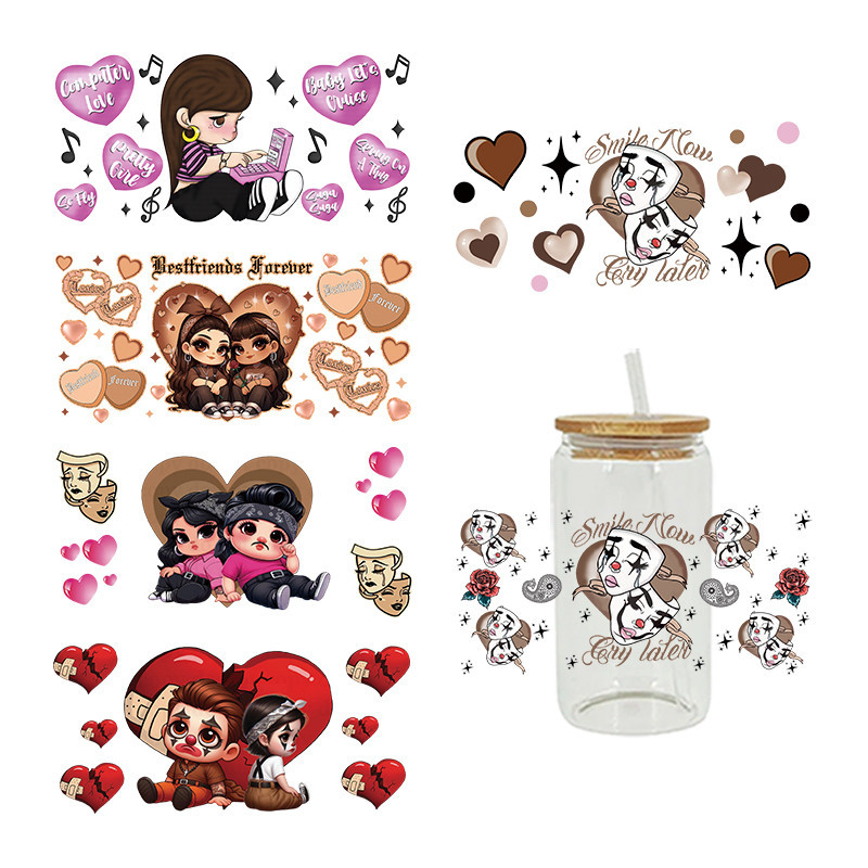 

UV DTF cartoon figure Transfer Happy Juice Printed Sticker For The 16oz Libbey Glasses Wraps Bottles D12013