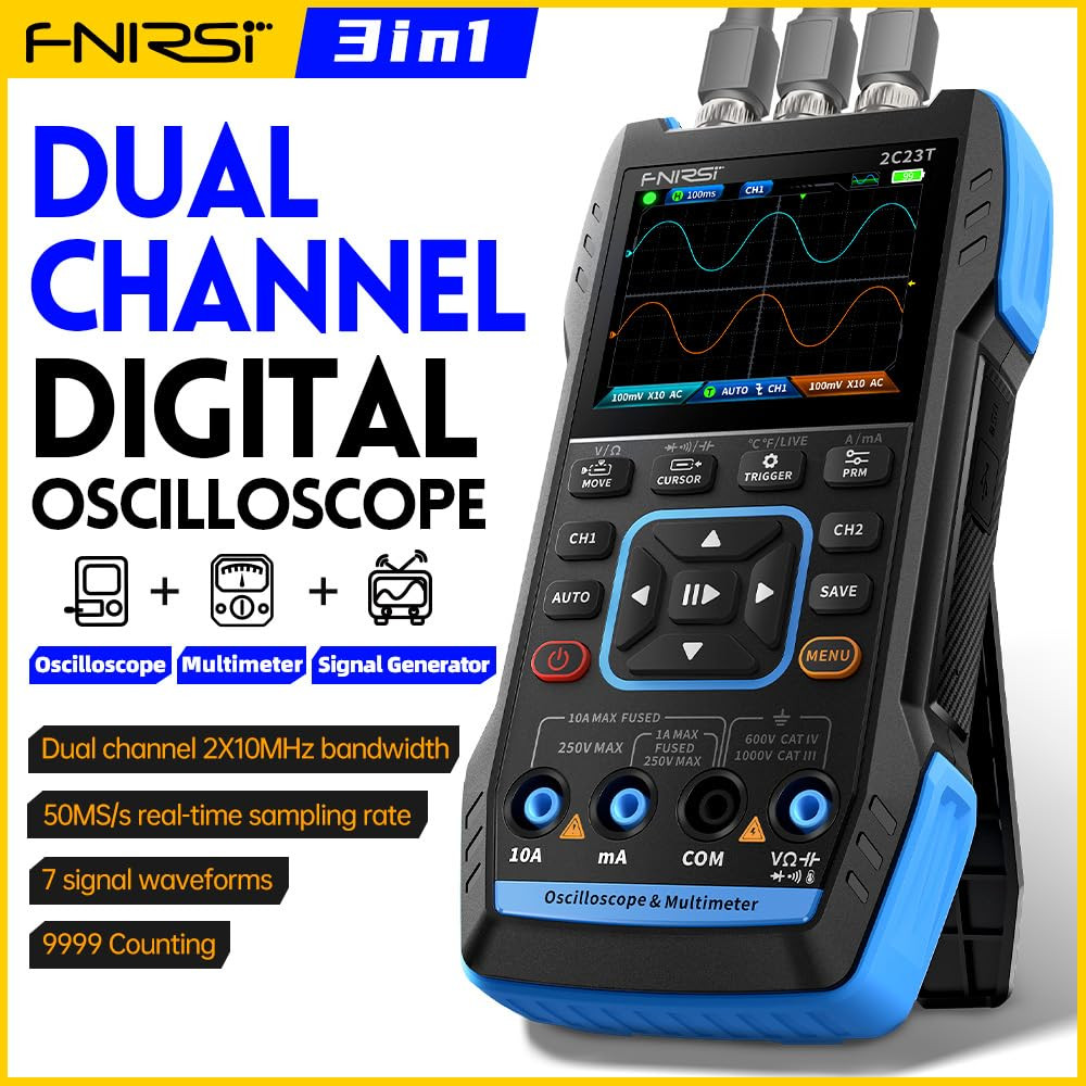 FNIRSI Oscilloscope Digital 3in1 Multimeter Signal Generator 2CH 10MHz - 2C23T -TC1