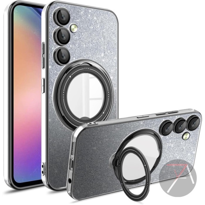 TDAcc Case Samsung A54 / A52S 5G / A52 Magsafe Stand Ring Cover Casing AKOMO - Glitter Hitam, A52S 5
