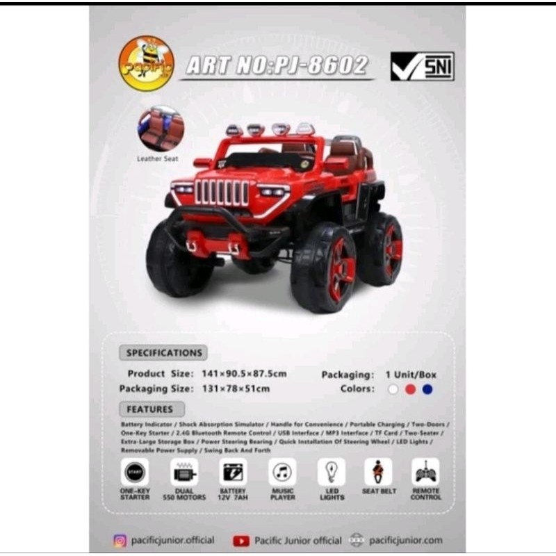 MAINAN AKI MAINAN MOBBIL ACCU MOBIL AKI MOBIL JEEP PACIFIC  PJ 8601 8602 8606 8607 8609 8610 ORIGINA