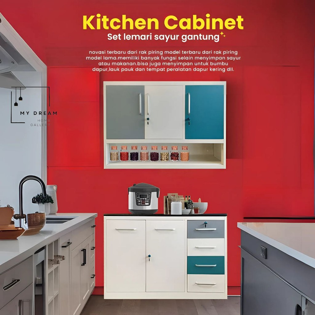 Mix n Match Lemari Rak Dapur dengan Lampu LED Besi Minimalis | Lemari Makan |  Lemari Sayur | Kitche
