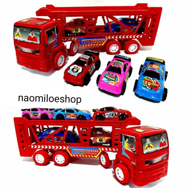 mainan truck mobil TRUK pengangkut mobil  ( MAINAN Mobil Truck ISI 5 mobil kecil )