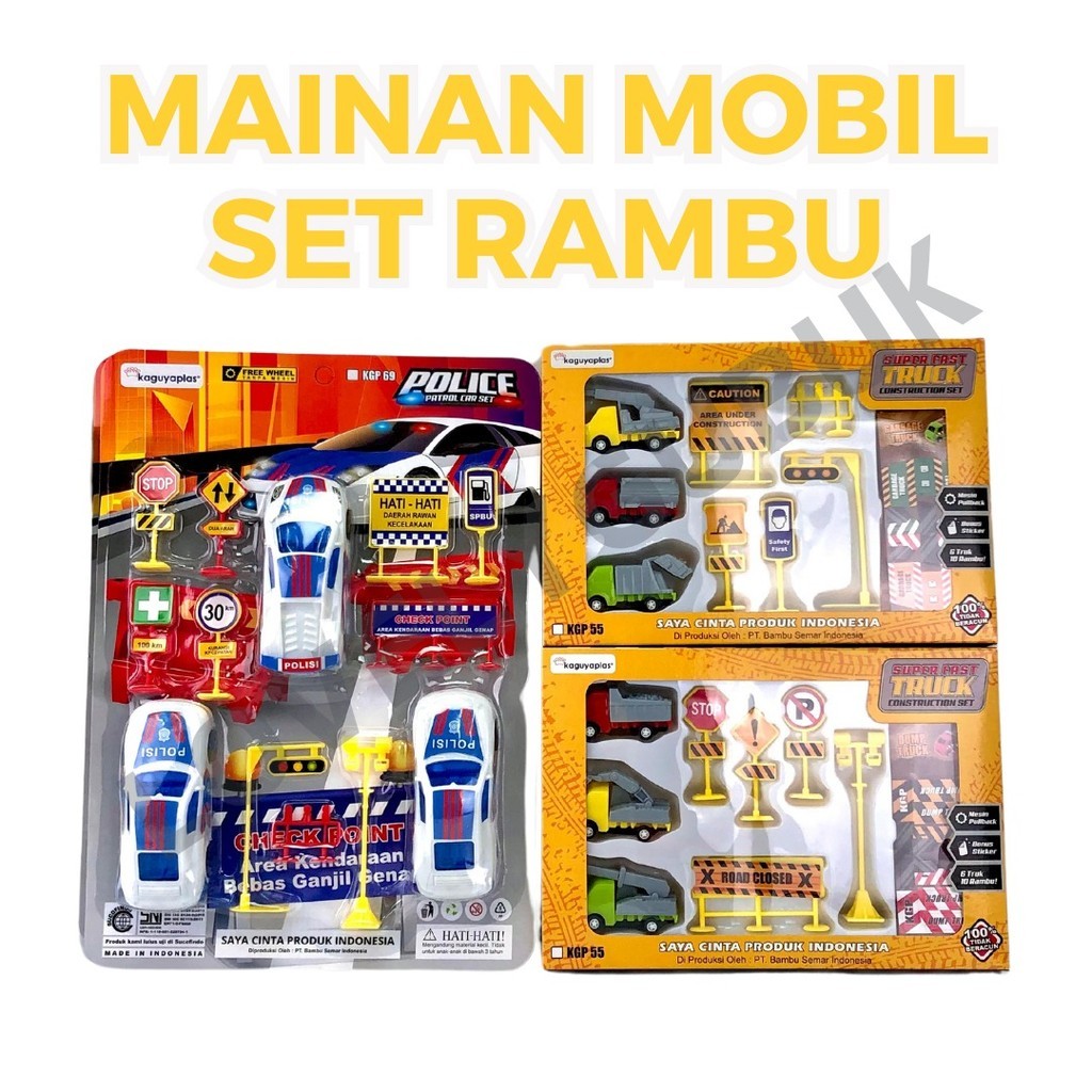Mainan Mobil Polisi Atau Truk Konstruksi Lengkap Dengan Rambu Car Truck Kgp55 Kgp69 Kgp68