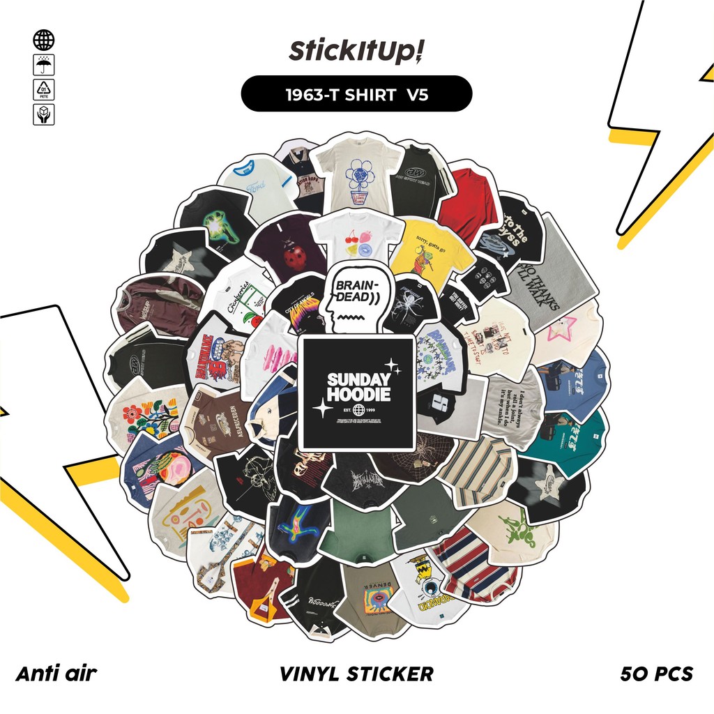 

COD✨ 50 Pcs Stiker Pack T SHIRT V5 Lucu Aesthetic Vynil Waterproof untuk Freebies Sticker Buku Journal Casing HP Laptop