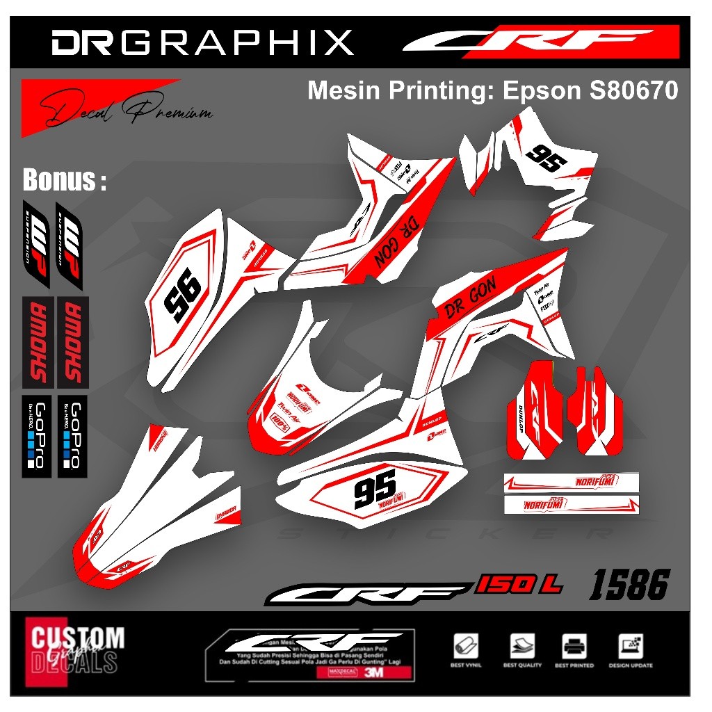 PREMIUM DECAL STIKER HONDA CRF 150L CRF 250 FULL BODY COSTUM DESAIN TERBARU kode CRF-2