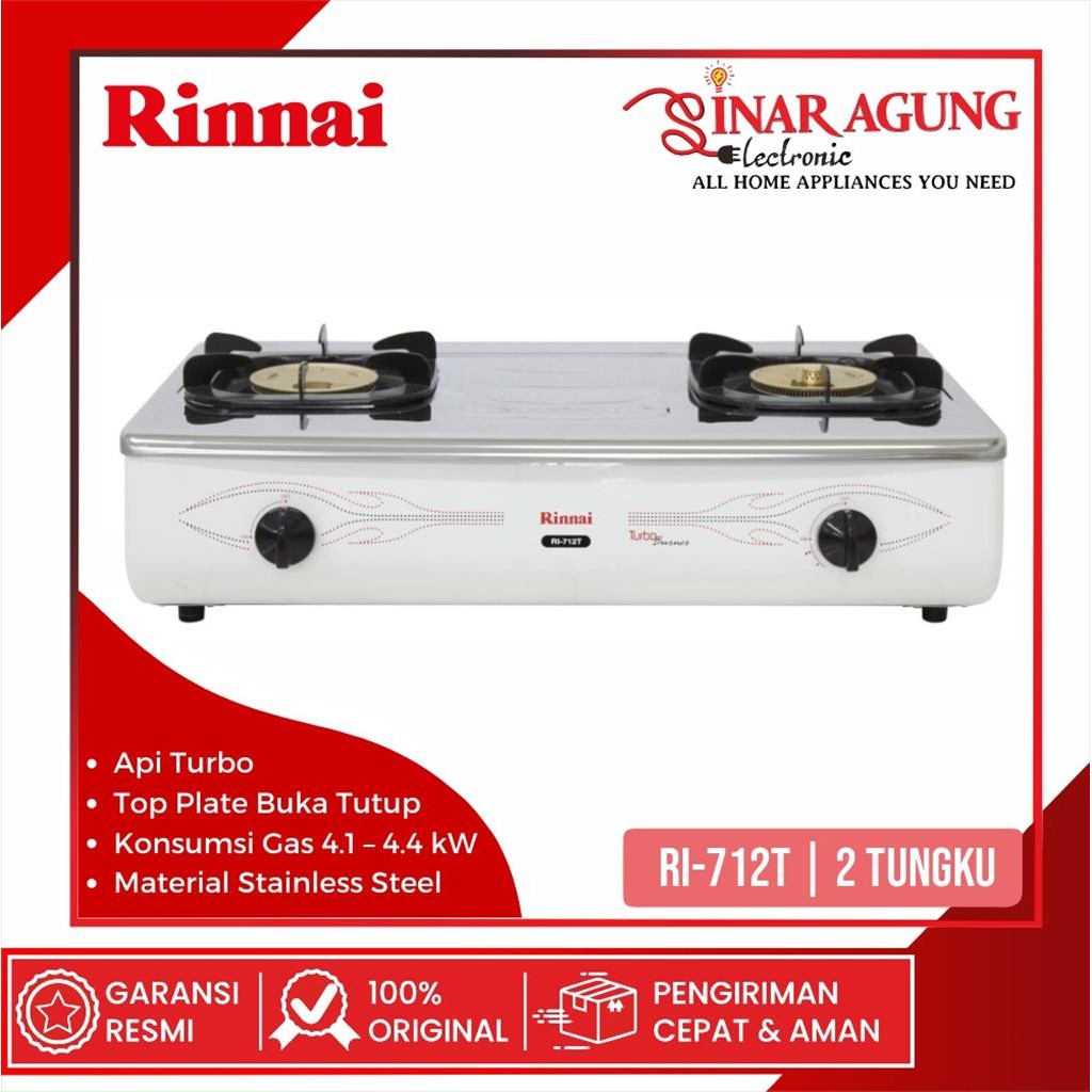 RINNAI RI-712T / RI712T KOMPOR GAS 2 TUNGKU GRANDE SERIES - 100% ORI