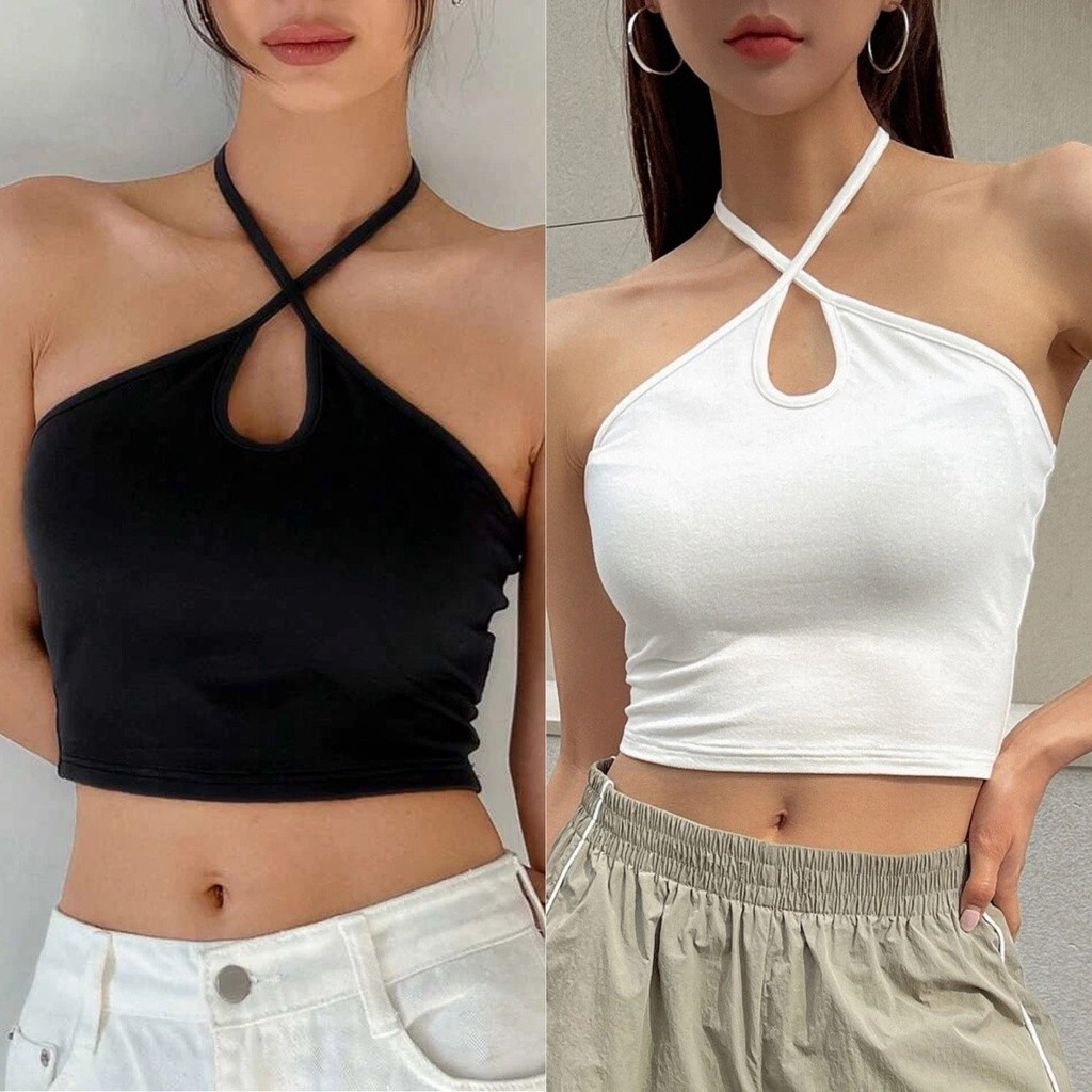 GC - Tanktop Korea Crop Halter neck Wanita / Popular21 Tanktop Ponte 7586