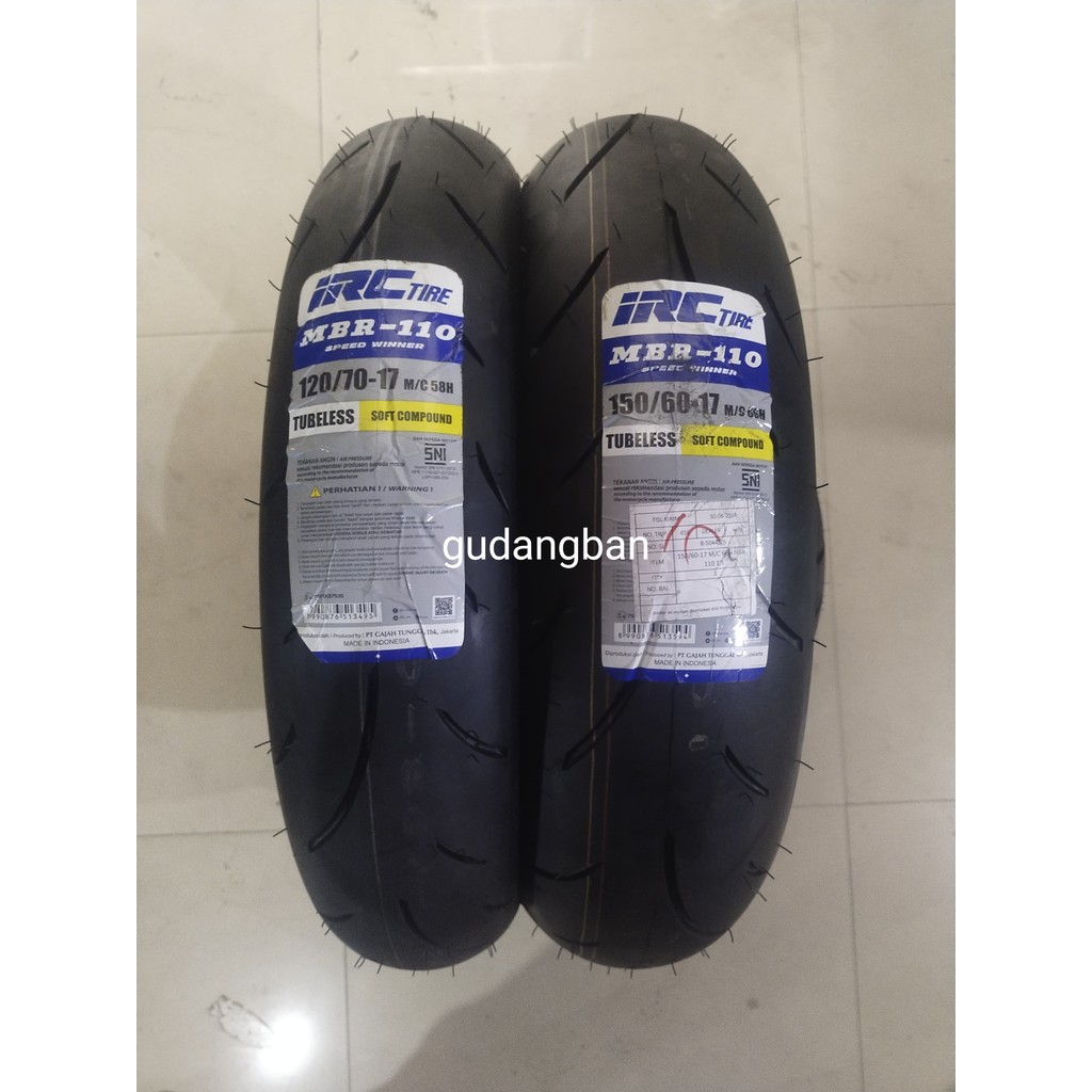 ( PAKET 2 BAN RING 17) 120 70 17 & 150 60 17 MBR110 IRC MBR - 110 SOFT COMPOUND TUBELESS FREE PENTIL
