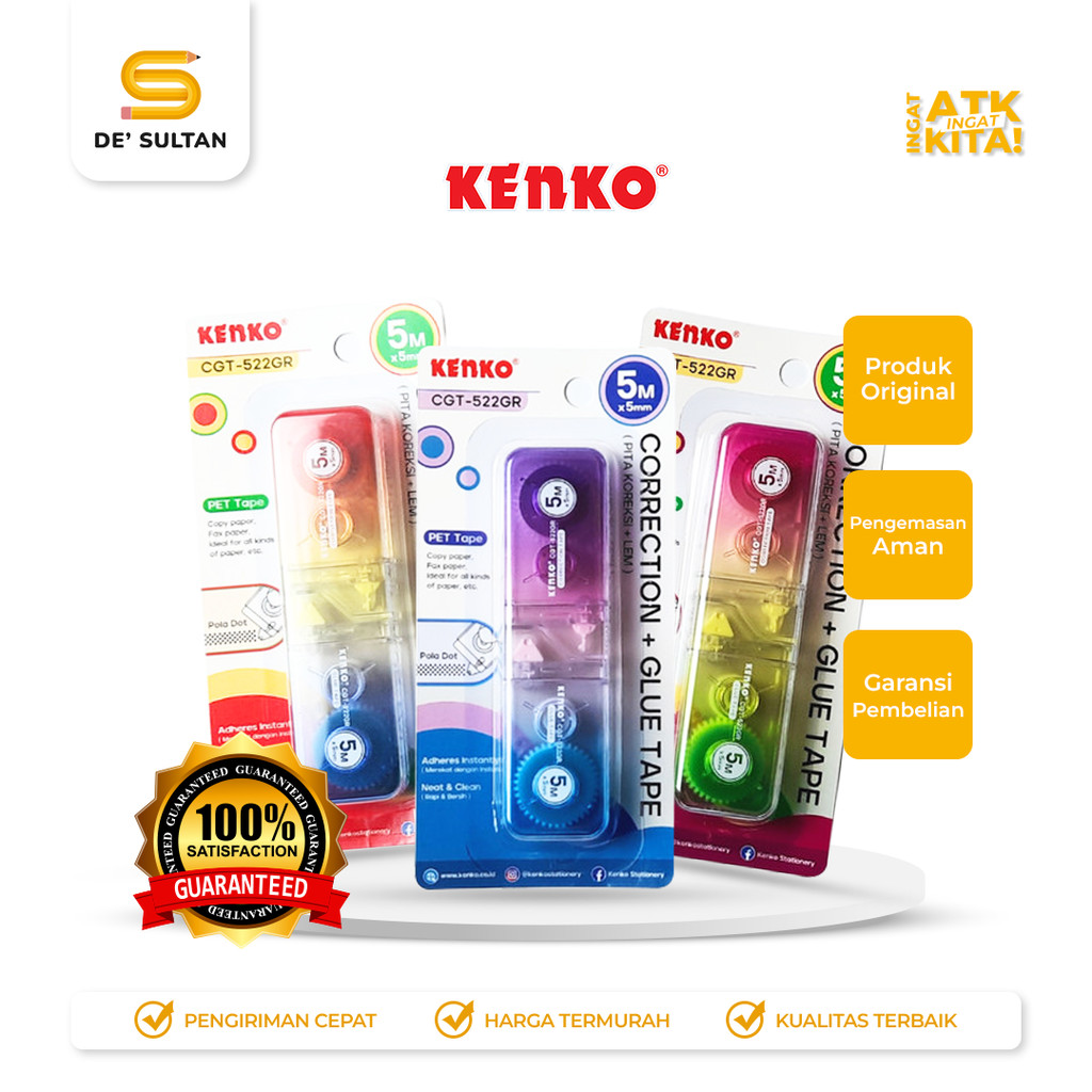 

KENKO PITA KOREKSI/ CORRECTION TAPE & LEM ROLL/ GLUE TAPE CGT-522GR [5M x 5mm] (1PC)