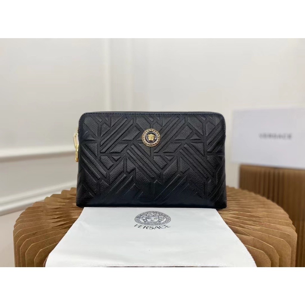 New Counter ORI Versace Men's Fashion Leather Combination Lock Clutch Bag Envelope Bag Clip Bag
