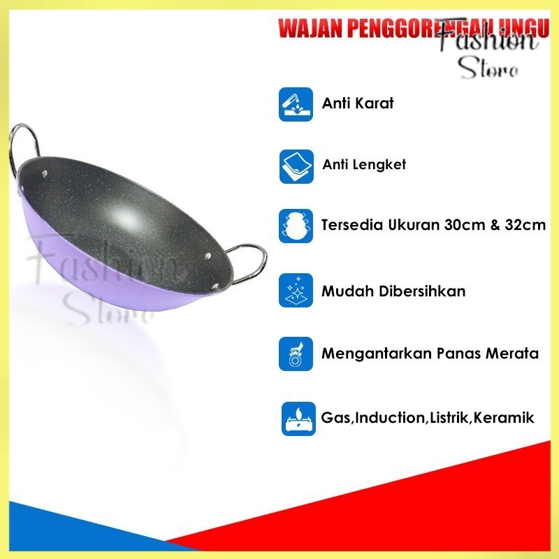FS Panci Ukuran 30cm & 32cm Wajan Penggorengan Warna Ungu Anti Lengket 32 cm Wajan Kuping Multifungs