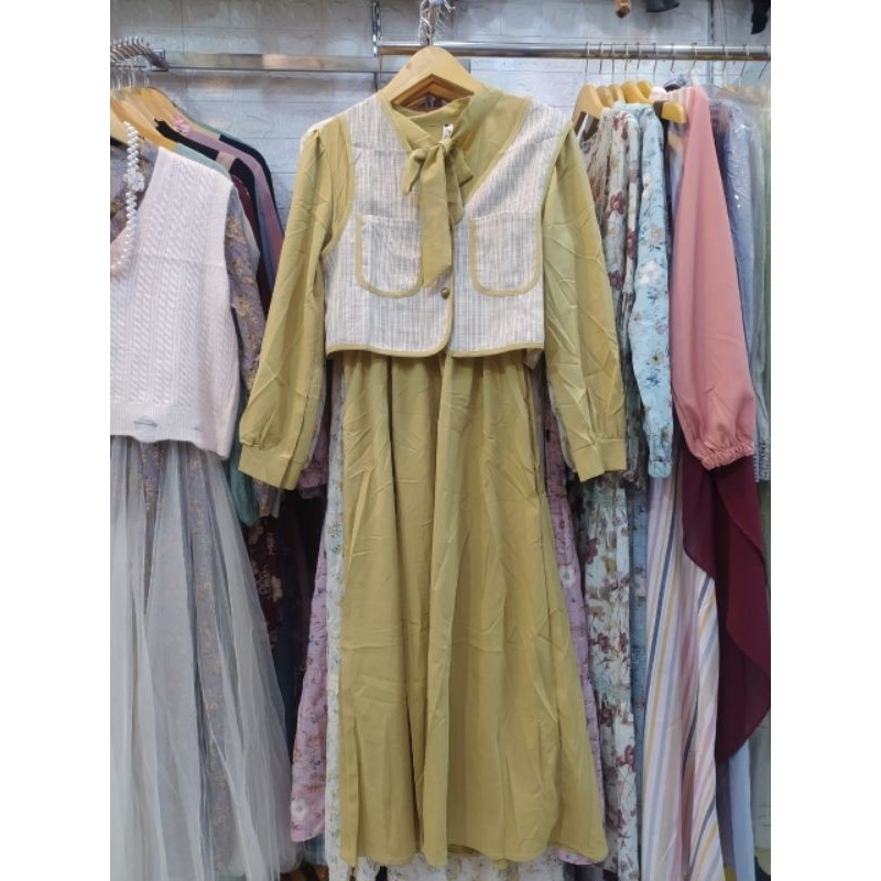 Vest Midi Dress crepe / an nur midi dress / midi dress premium / midi dress original / midi vest cre