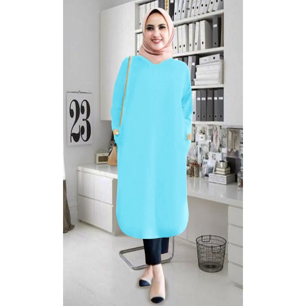 ✨TERLARIS - TUNIK POLOS /TUNIK KEKINIAN / TUNIK MURAH / TUNIK KAOS /TUNIK WANITA - tosca, XL