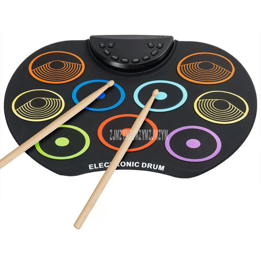 Portable Mini Digital Electronic Drum Kit 9 Drum Pads Silicone Roll-Up Drum Set With Drumsticks Foot