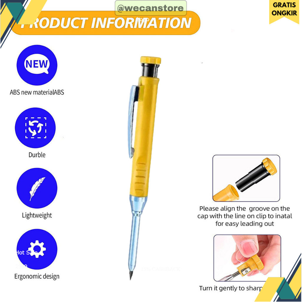 

(ASJ) MROOFUL Pensil Tukang Mekanik Carpenter Pencil 2.8mm with Sharpener - MR28