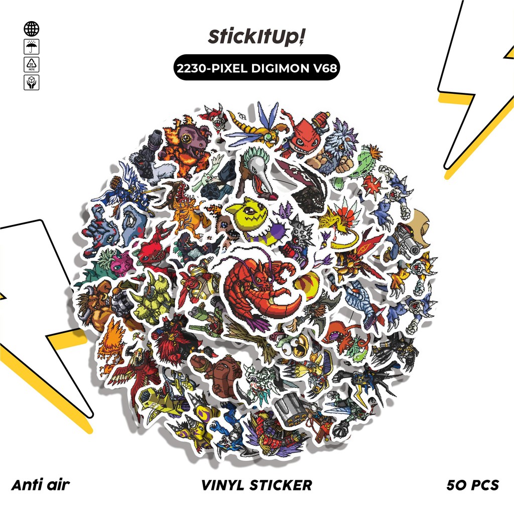

COD✨ 50 Pcs Stiker Pack PIXEL DIGIMON V68 Lucu Aesthetic Vynil Waterproof untuk Freebies Sticker Buku Journal Casing HP Laptop