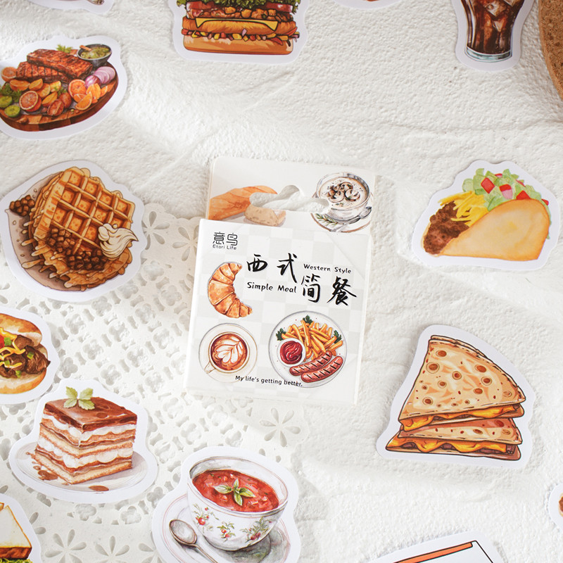

46PCS Cute West Food Paper Small Sticky Sticker Aesthetic Decoration Scrapbooking Stationery Hand Accounting Supplies for Kids
