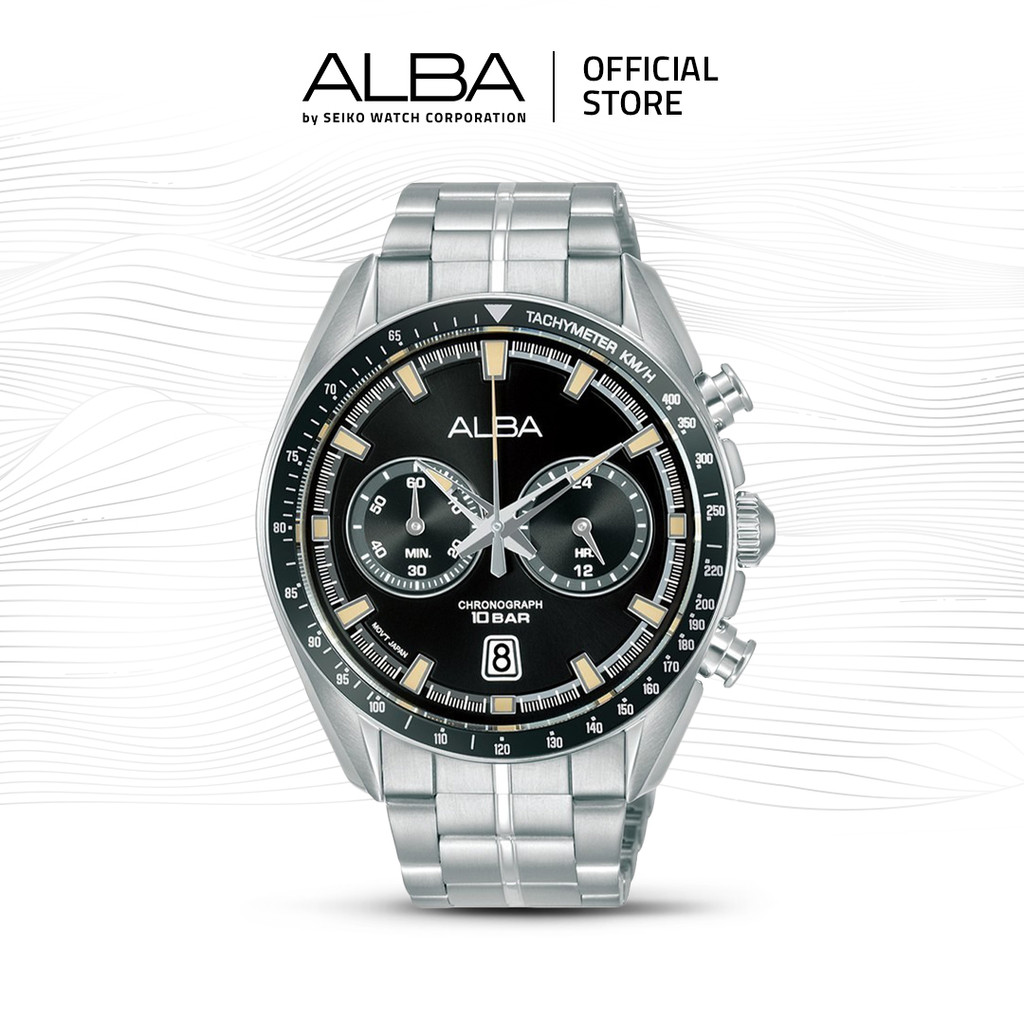 Alba Signa Jam Tangan Pria A4B015 / A4B015X1 Quartz Black Dial Stainless Steel Strap Watch