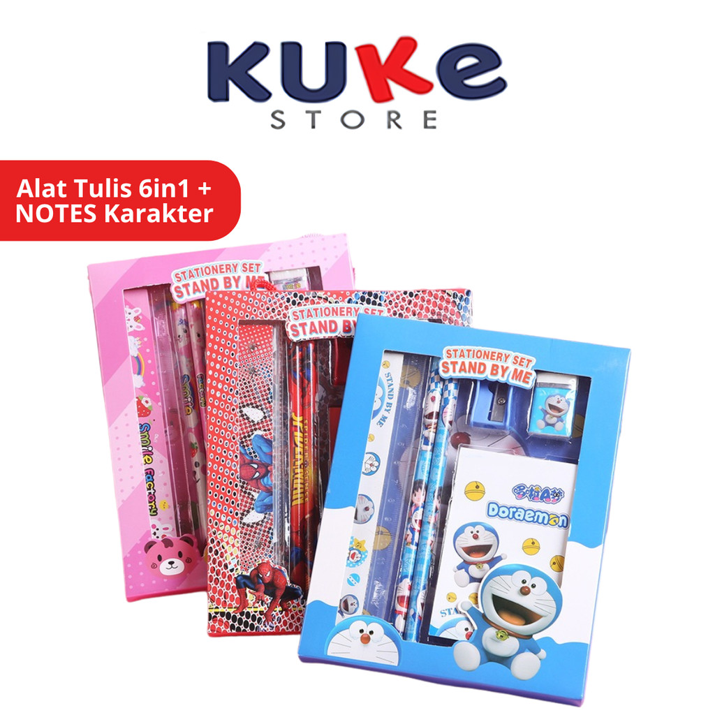 

Alat Tulis 6in1 + NOTES Karakter Lucu / Paket Lengkap Kotak Box Pensil Penghapus Penggaris Rautan Buku Gambar Kartun Imut / Set Mini Stationery Character Isi 6 Pcs ATK Perlengkapan Anak Sekolah Hadiah Kado Ulang Tahun Souvenir Spiderman Mickey Mouse Mini