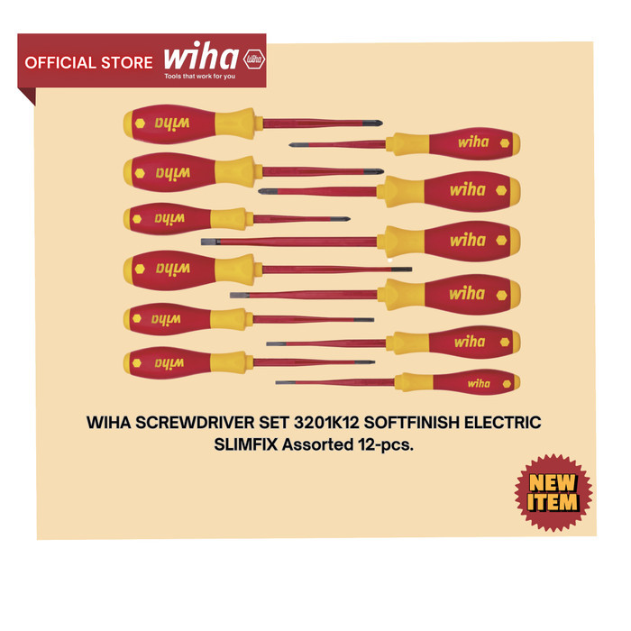 WIHA SCREWDRIVER SET 3201K12 SOFTFINISH ELECTRIC SLIMFIX Assorted 12-pcs. - Official Wiha Indonesia