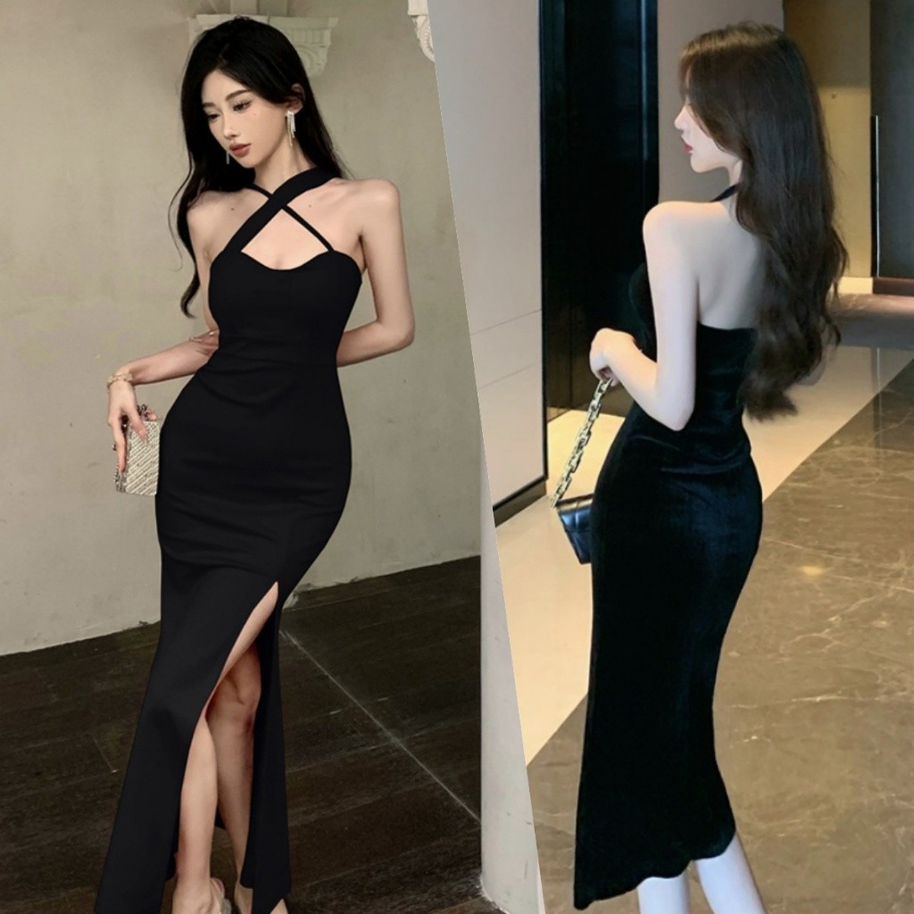midi dress terbaru 2024 Pas Body backless Elegant hitam wanita tanpa lengan pantai dress korean styl