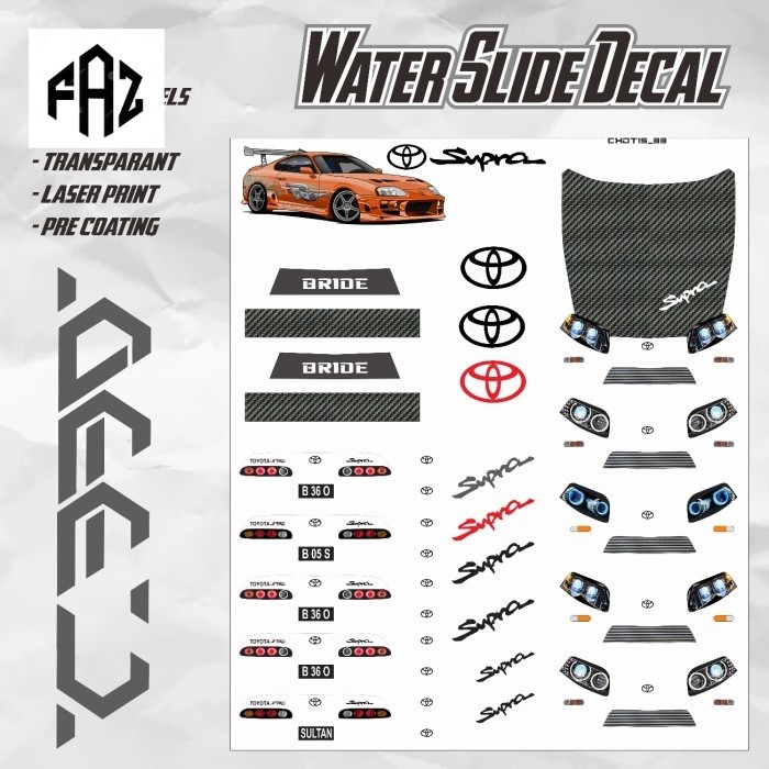 Decal  Diecast Hot wheels toyota supra detiling lampu FnF