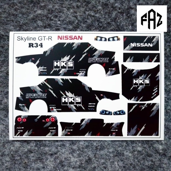 Decal  Diecast hotwheels nissan skyline R34 hks