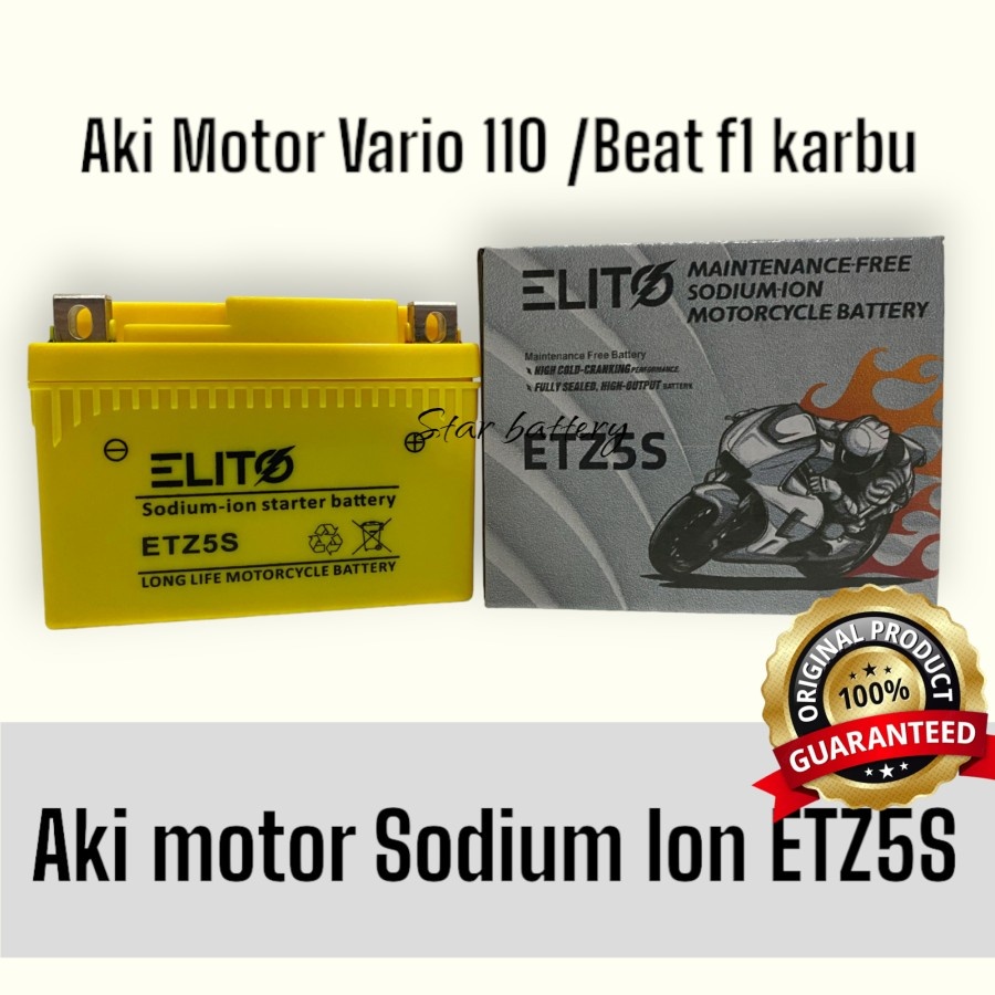 Aki accu motor Beat f1 Sodium ion Lithium GTZ5S ELITO