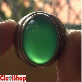 Cincin Titanium Tanam Batu Akik Hijau Garut HQ