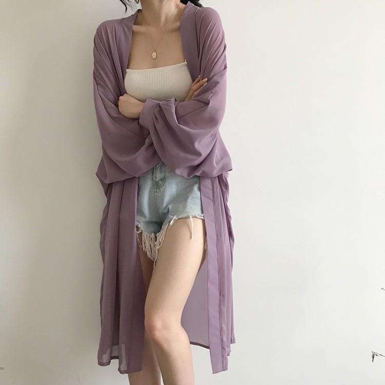 Cardigan wanita outerwear jaket baju luar santai ke pantai panjang tipis Keren