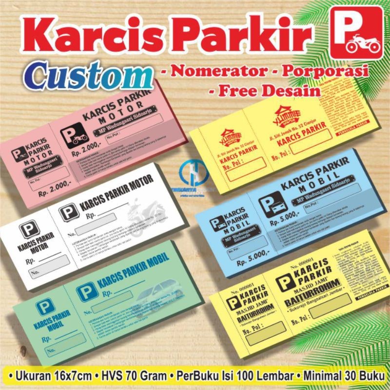 

Cetak KARCIS PARKIR, TIKET MASUK, VOUCHER UNDIAN, KUPON Motor/Mobil/Truk CUSTOM