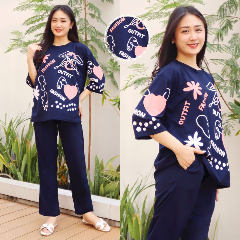 R.A - RPF ONESET CELANA WANITA WINA / Setelan Jumbo / SET ATASAN LENGAN PANJANG MOTIF+CELANA PANJANG