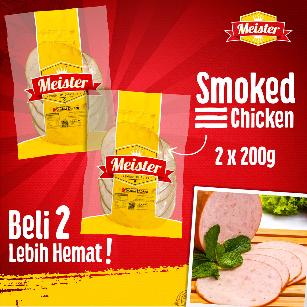 

Meister Smoked Chicken 200gr x 2 pack isi 14 pcs - Ayam Asap