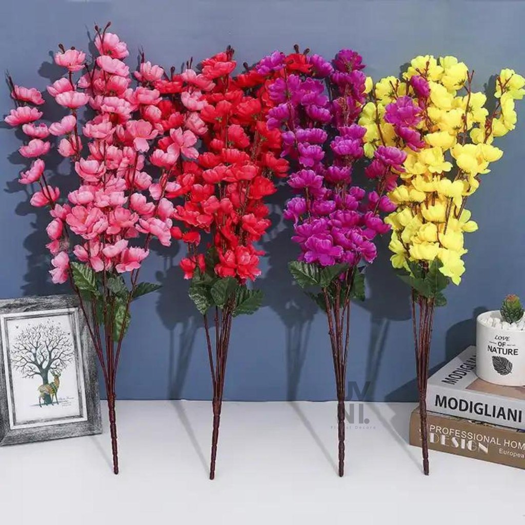 Bunga Sakura Tancap 7 Cabang 56CM Meihua Bunga Artificial Imlek Dekorasi Rumah Kantor