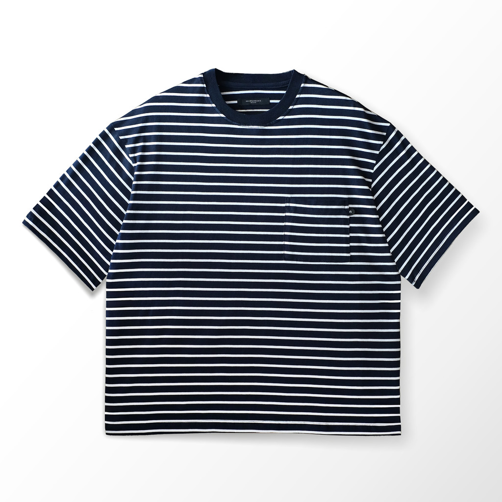 Nordhenbasic Arbez Kaos Oversize Garis Garis Biru Tua Putih / Navy White 100% Katun Pria Kesan Gaul